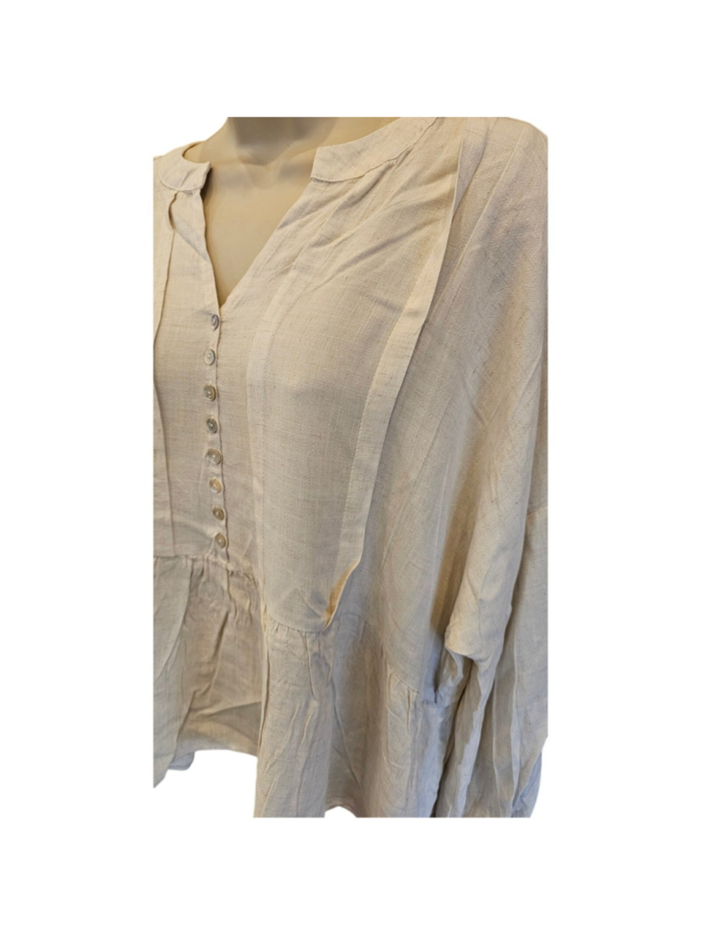 Easel Linen Blend Peplum Peasant Top Ivory Neutral M - Picture 2 of 7